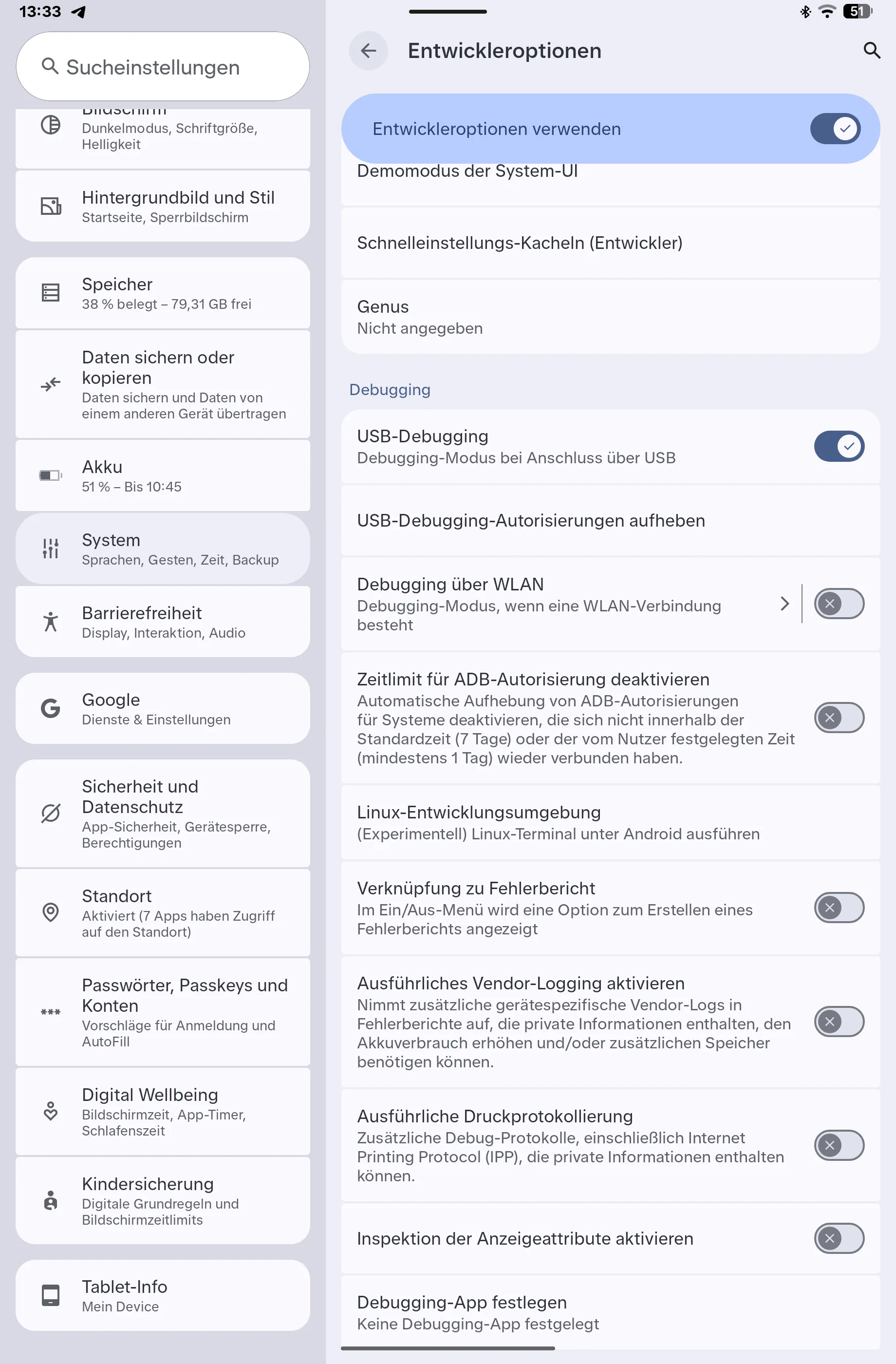 Entwickleroptionen des Alexa Tablet 12 Pro mit eingeschaltetem Entwickleroptionen verwenden und USB-Debugging